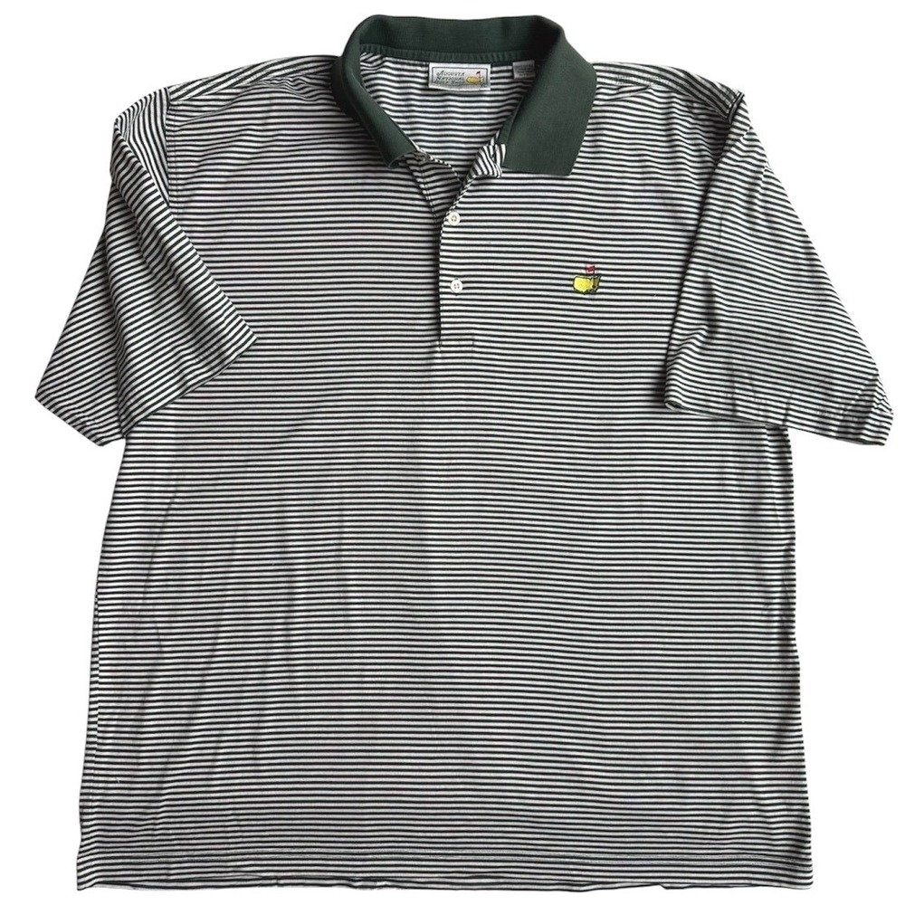 Vintage Augusta National Golf Shop Masters Polo Mens XL Green Striped Cotton